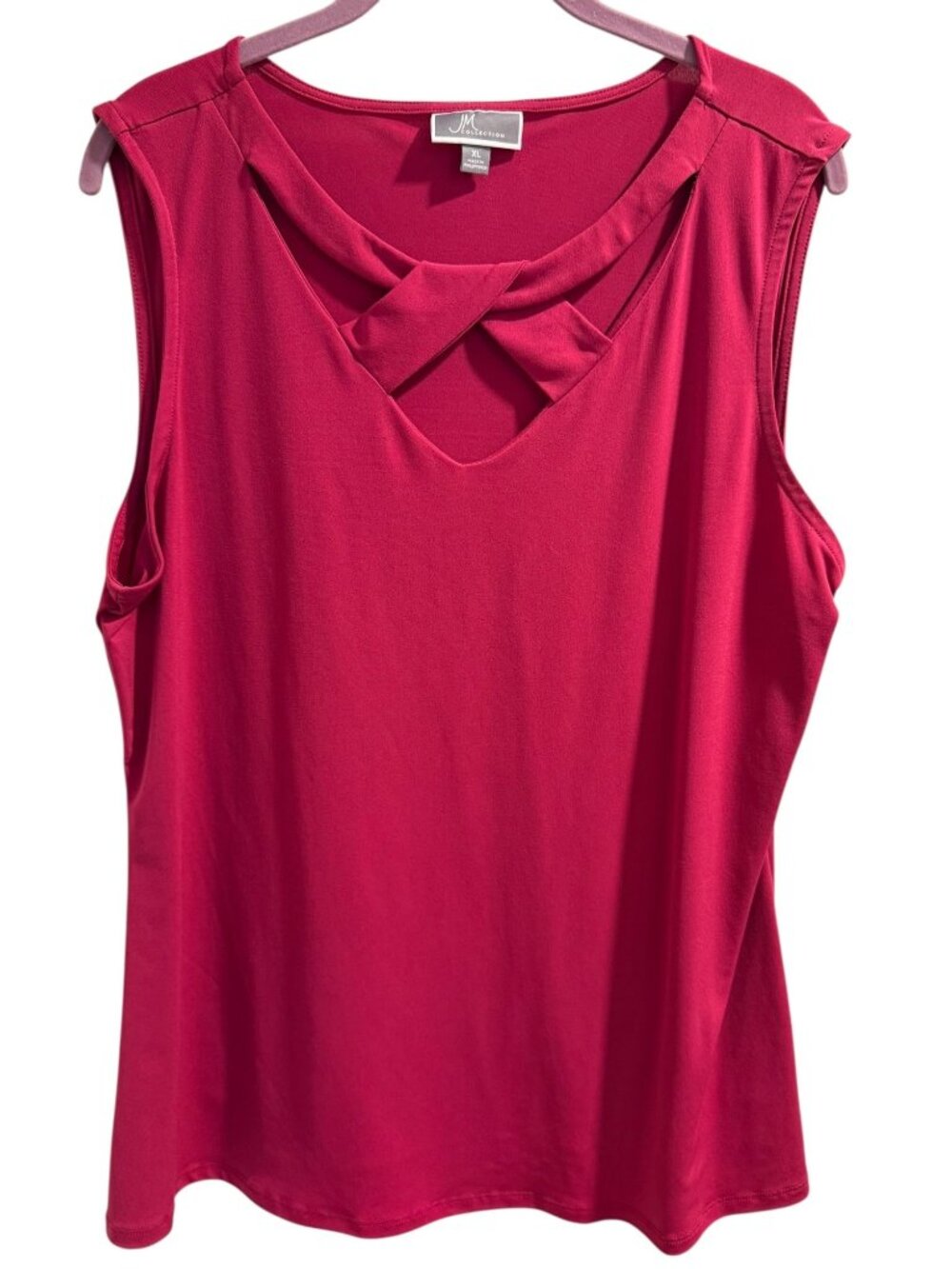 JM Collection XL Sleeveless Fuchsia Top With Twist Neck Detail